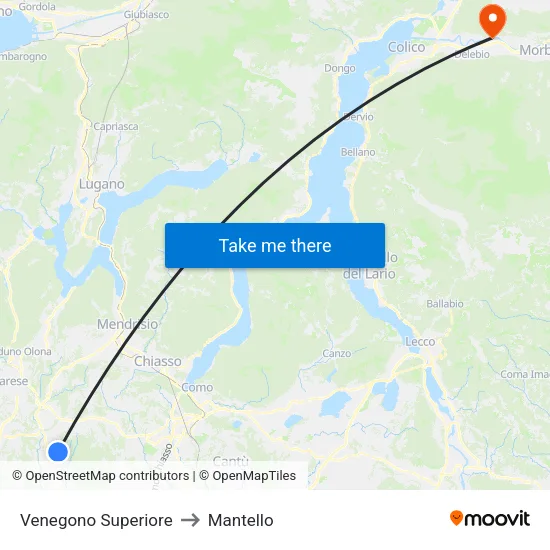 Venegono Superiore to Mantello map