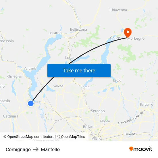 Comignago to Mantello map