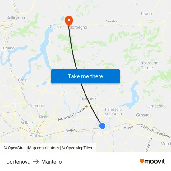 Cortenova to Mantello map