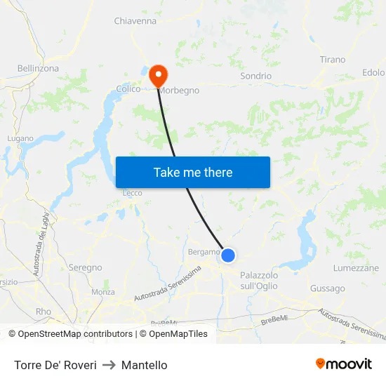 Torre De' Roveri to Mantello map