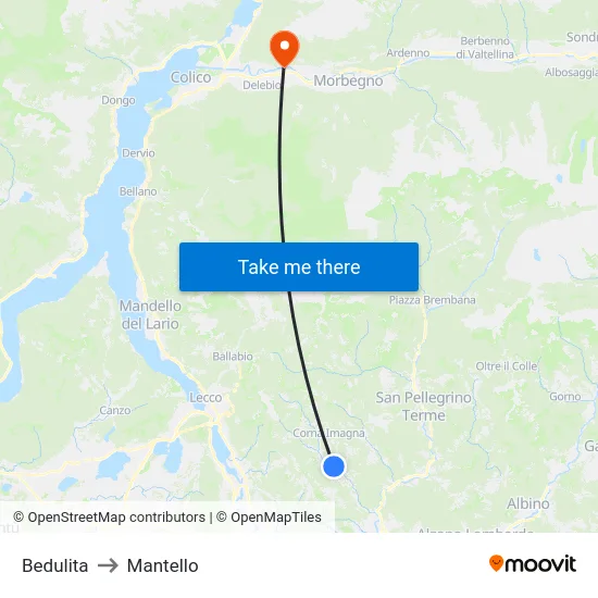 Bedulita to Mantello map