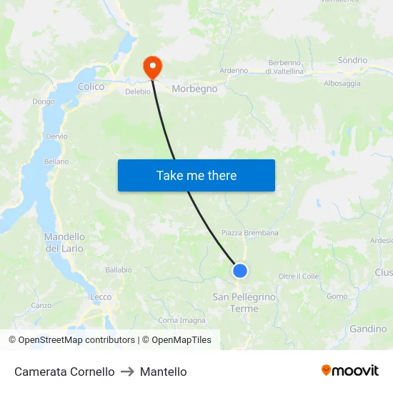 Camerata Cornello to Mantello map