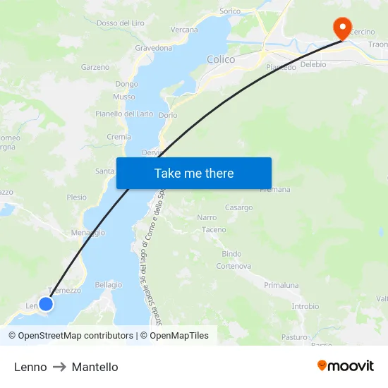 Lenno to Mantello map