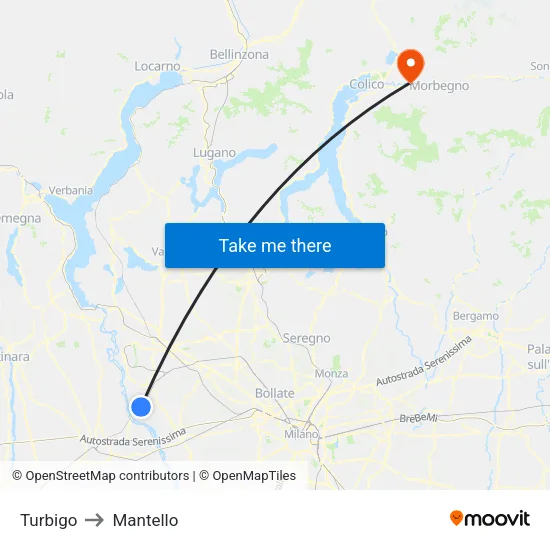 Turbigo to Mantello map