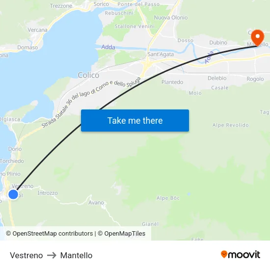 Vestreno to Mantello map