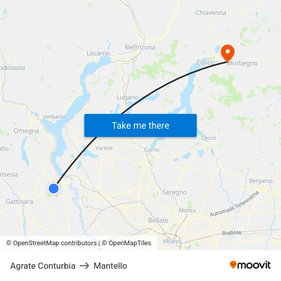 Agrate Conturbia to Mantello map