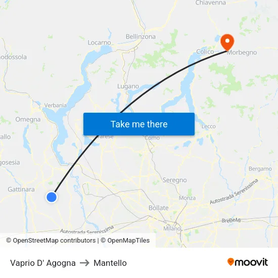 Vaprio D' Agogna to Mantello map