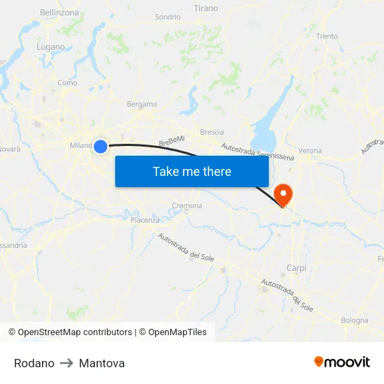 Rodano to Mantova map