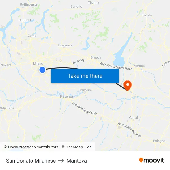 San Donato Milanese to Mantova map
