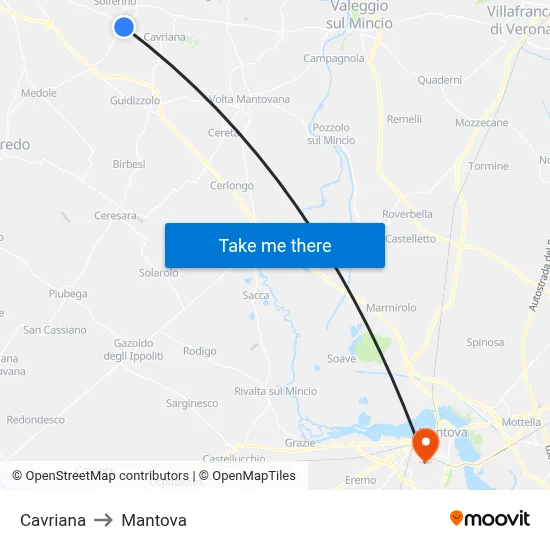 Cavriana to Mantova map