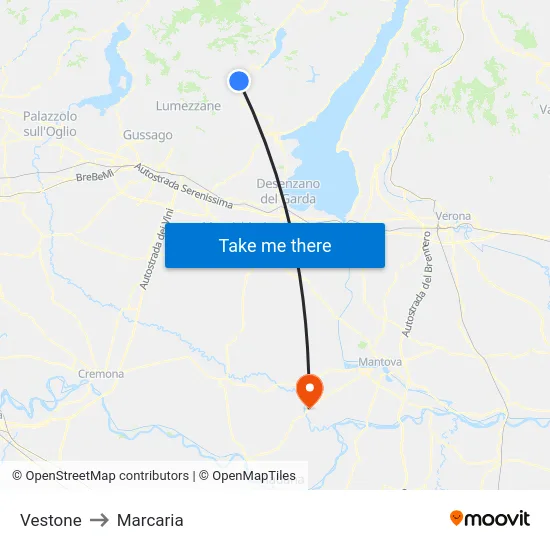 Vestone to Marcaria map