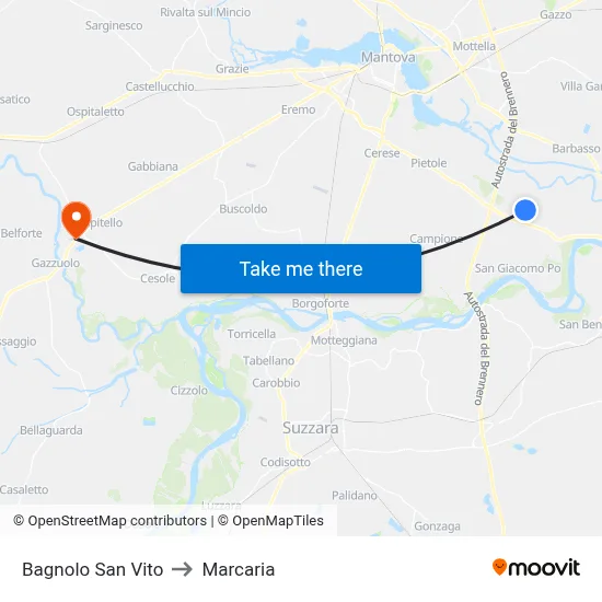 Bagnolo San Vito to Marcaria map