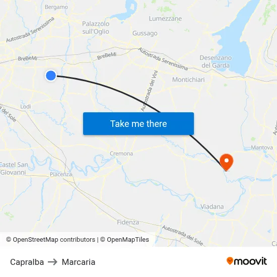 Capralba to Marcaria map