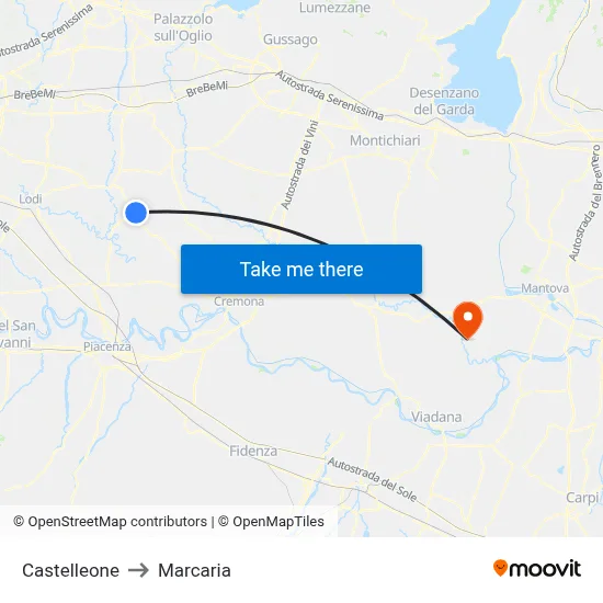 Castelleone to Marcaria map
