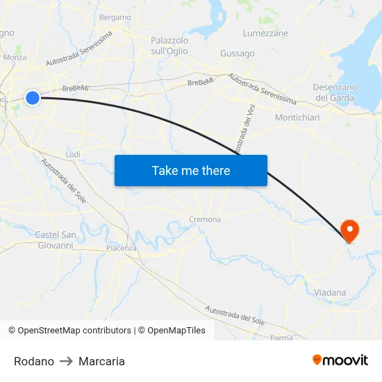 Rodano to Marcaria map