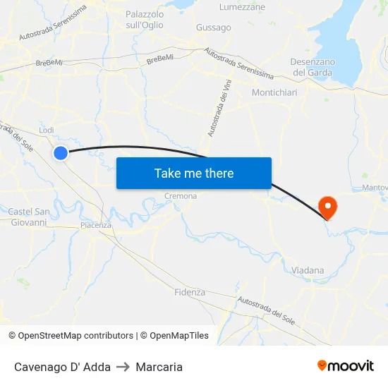 Cavenago D' Adda to Marcaria map