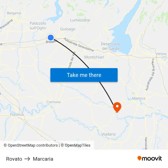 Rovato to Marcaria map