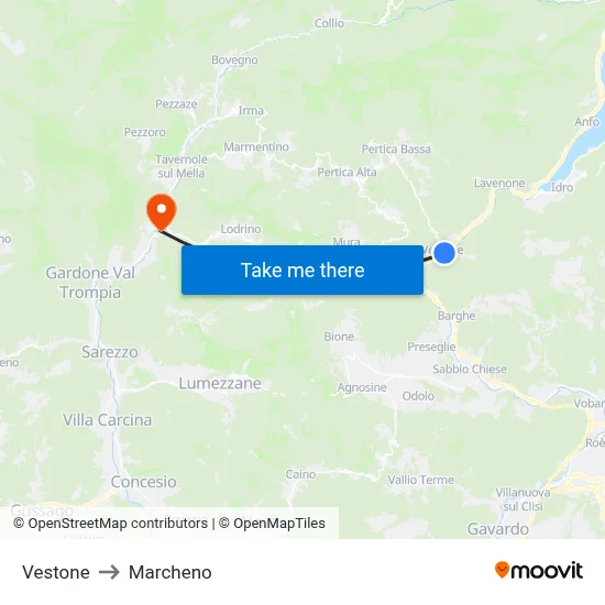 Vestone to Marcheno map