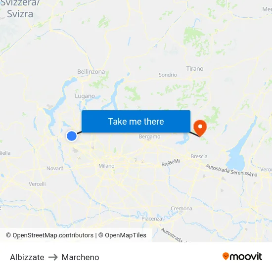 Albizzate to Marcheno map