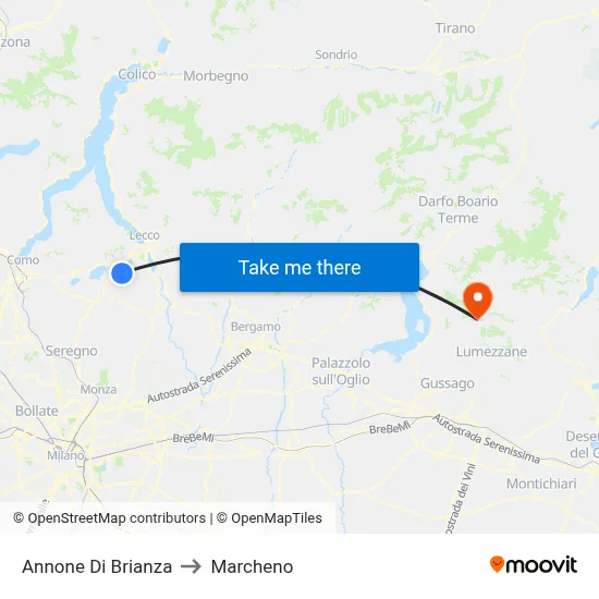 Annone di Brianza to Marcheno map