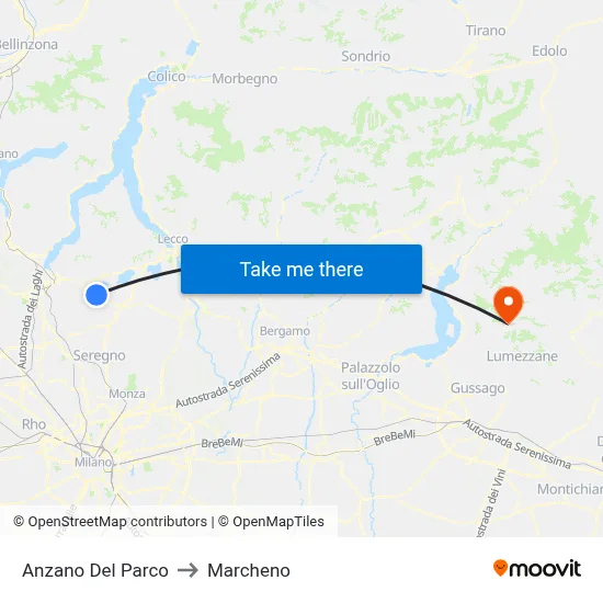 Anzano Del Parco to Marcheno map