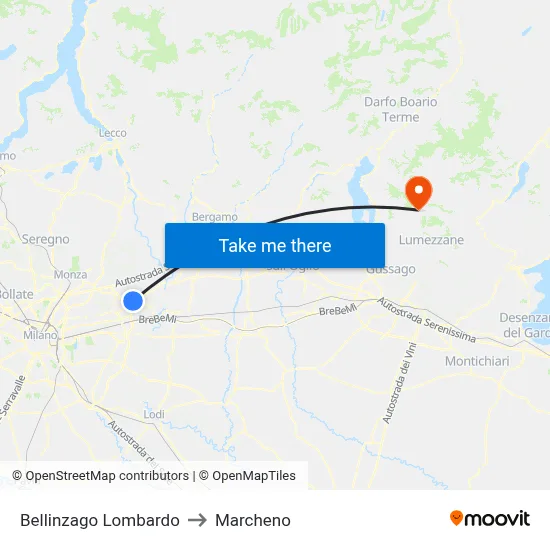 Bellinzago Lombardo to Marcheno map