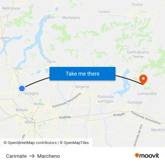 Carimate to Marcheno map