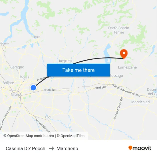 Cassina De' Pecchi to Marcheno map