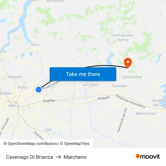 Cavenago di Brianza to Marcheno map