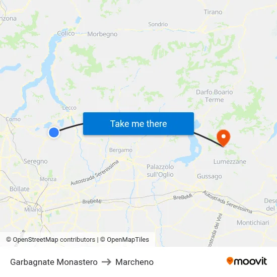Garbagnate Monastero to Marcheno map