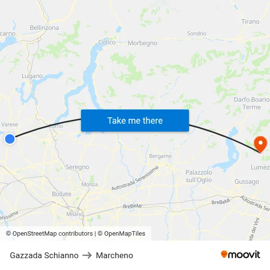 Gazzada Schianno to Marcheno map