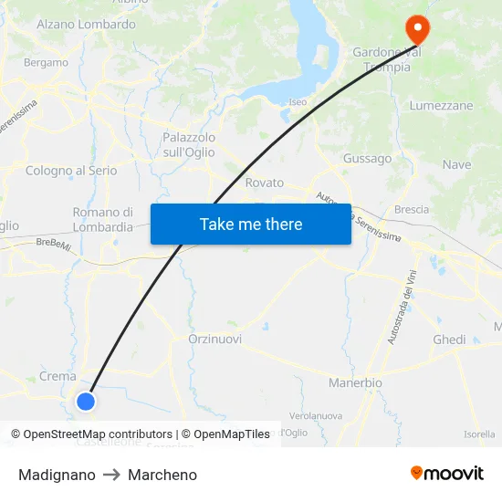 Madignano to Marcheno map