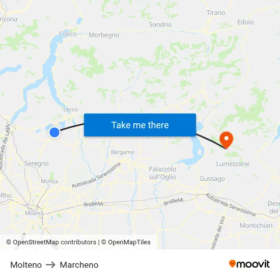 Molteno to Marcheno map