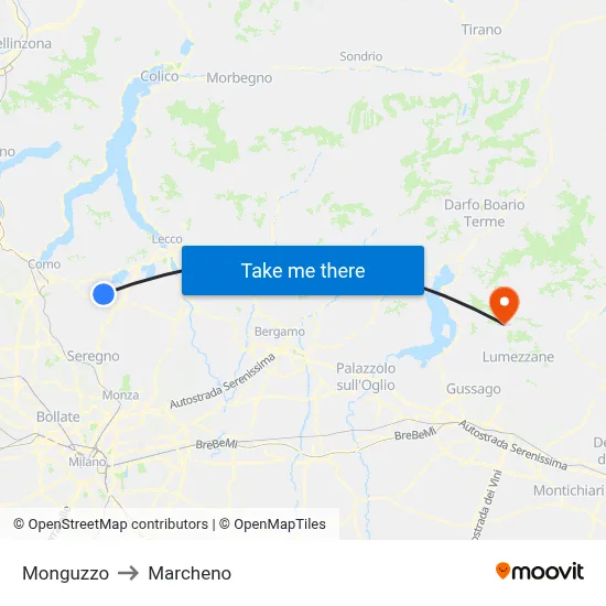 Monguzzo to Marcheno map