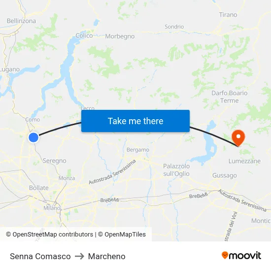 Senna Comasco to Marcheno map
