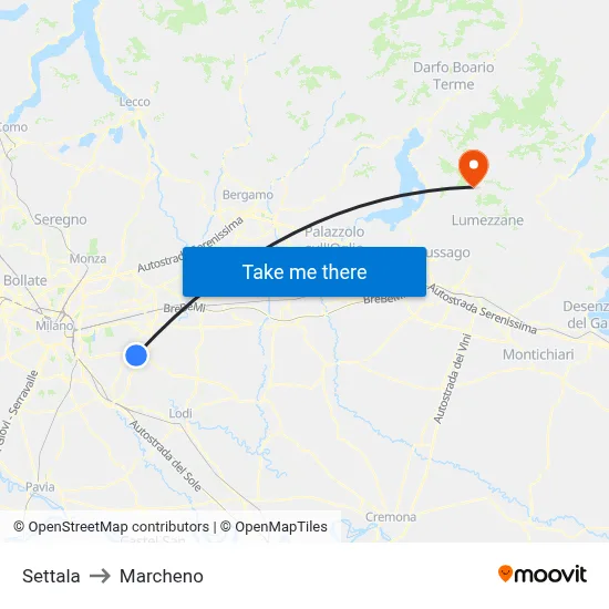 Settala to Marcheno map
