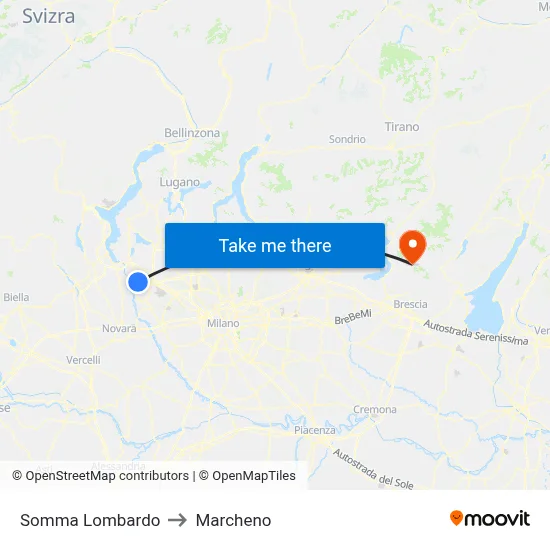 Somma Lombardo to Marcheno map