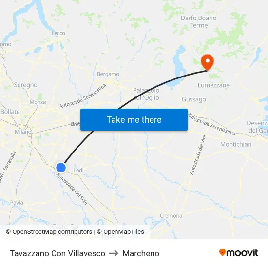 Tavazzano Con Villavesco to Marcheno map