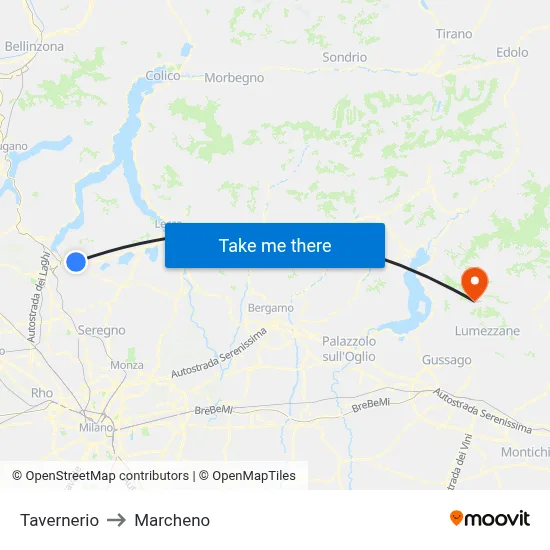 Tavernerio to Marcheno map