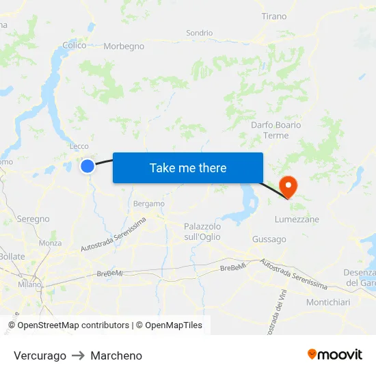 Vercurago to Marcheno map