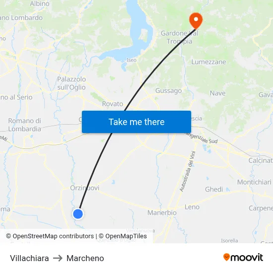 Villachiara to Marcheno map
