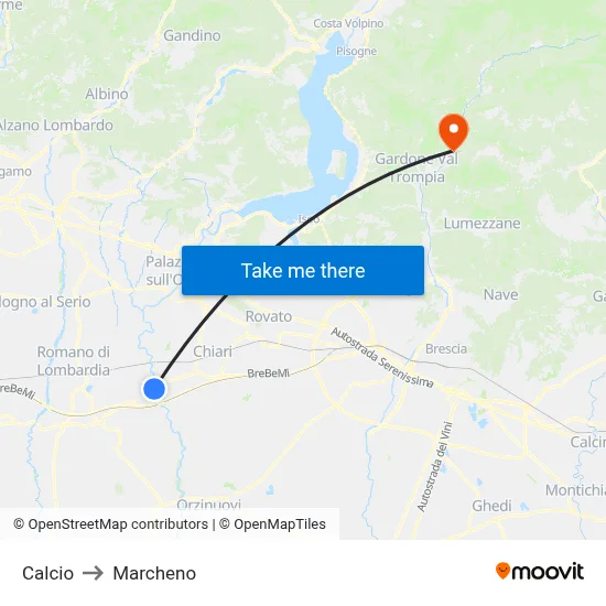 Calcio to Marcheno map