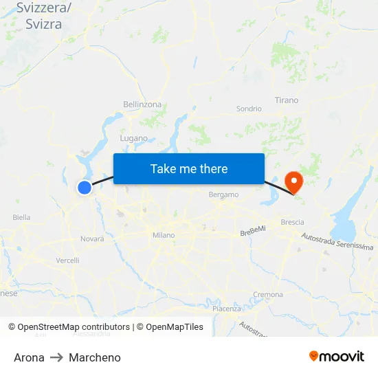 Arona to Marcheno map