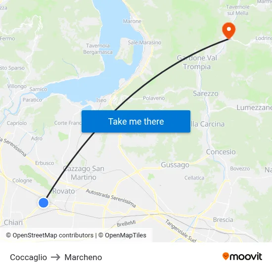 Coccaglio to Marcheno map