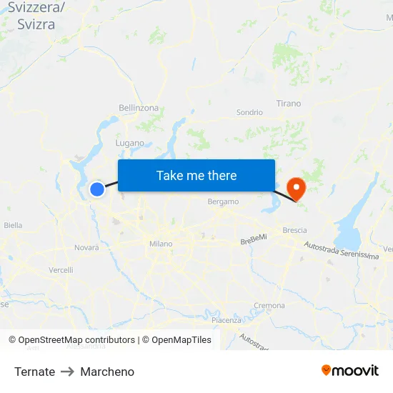 Ternate to Marcheno map