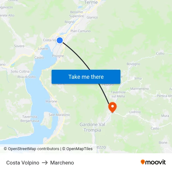 Costa Volpino to Marcheno map