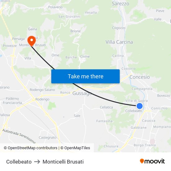 Collebeato to Monticelli Brusati map