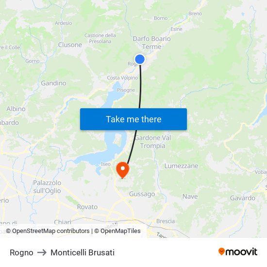 Rogno to Monticelli Brusati map