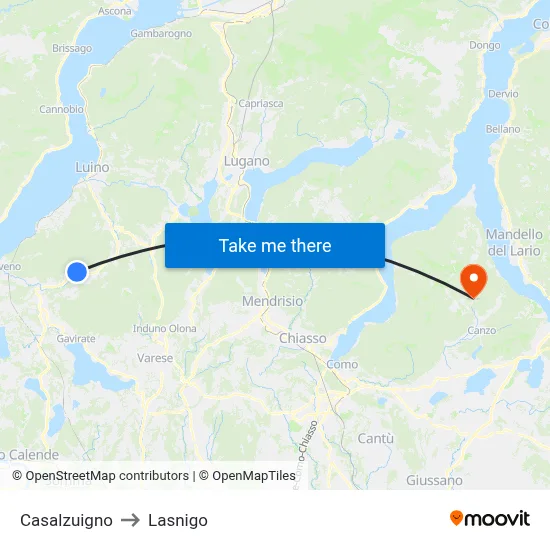 Casalzuigno to Lasnigo map