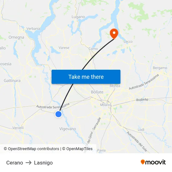 Cerano to Lasnigo map